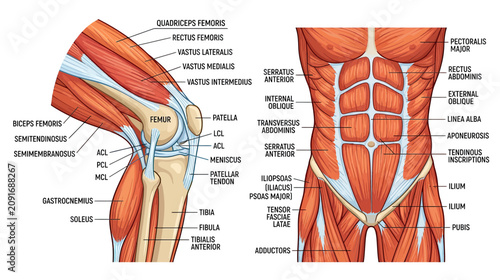 Konstfotografi Anatomical Illustration of Human Leg and Abdominal Muscles