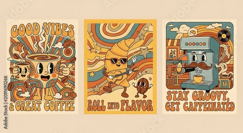 Colorful vintage travel posters with global landmarks and destinations.