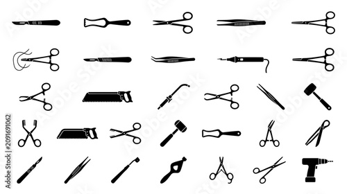Billede på lærred Medical Surgical Instruments Collection - Silhouette Icons