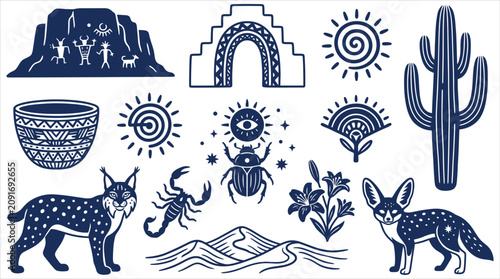 Konstfotografi Ancient Civilization Vector Icon Set with Aztec Mayan and Egyptian Inspired Symb
