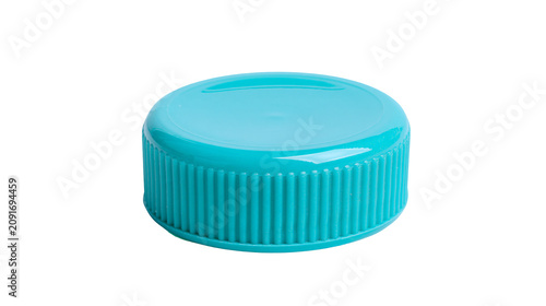 Bild auf Leinwand Turquoise plastic bottle cap with ribbed texture, isolated on transparent backgr