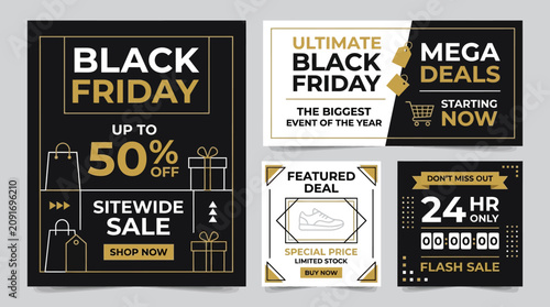 Принти на полотні Black Friday sale discount banners set.