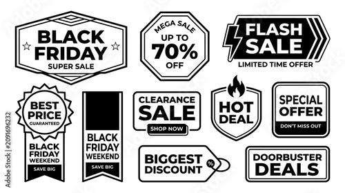 Foto Black Friday sale discount labels.