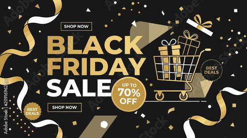 Obraz na plátně Black Friday sale shopping cart gold.