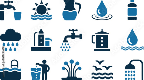 Fotografía Water symbols depict sustainable usage and natural hydration cycles in this modern flat graphic