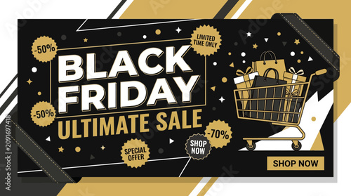 Obraz na plátně Black Friday Shopping Cart Discount Sale.