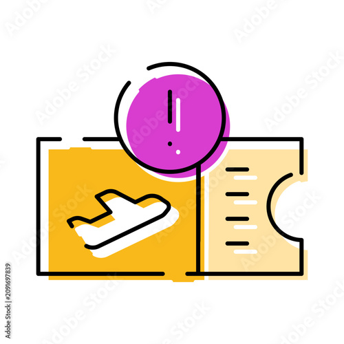 Принти на полотні Airplane ticket displaying a prominent exclamation mark notification icon, symbo