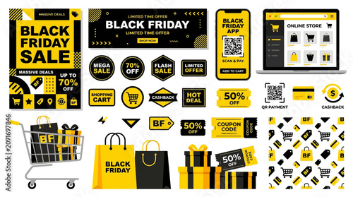 Bild auf Leinwand Black Friday shopping sale discount labels.