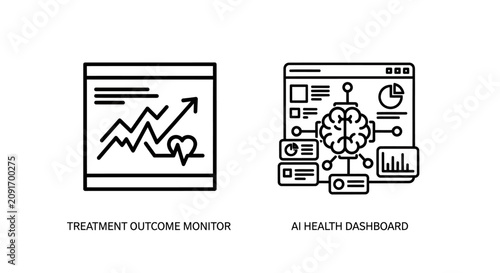 Treatment outcome monitor and health dashboard medical analytical icons
