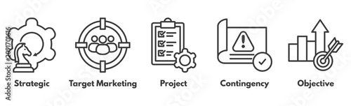  strategic planning and target marketing business icon set 