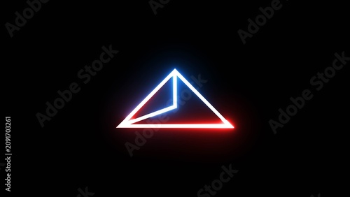 Принти на полотні Neon triangle wireframe shape with glowing blue and red light edges in dark empty space