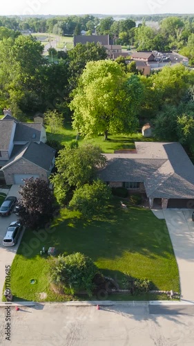 Vertical Drone Perspective of a Lush Suburban Residential Community