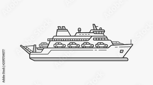 Canvastavla Industrial Black and White Line Drawing of a Car Ferry Transporting Vehicles Acr