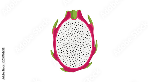 Exotic Fresh Sliced Dragon Fruit Pitaya Flat Vector Illustration