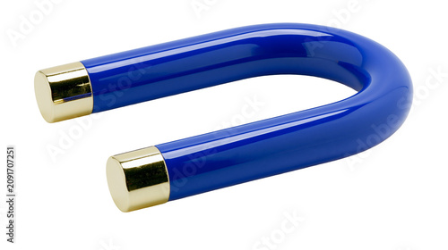 Quadro su tela Shiny blue horseshoe magnet with polished gold caps, isolated on transparent bac