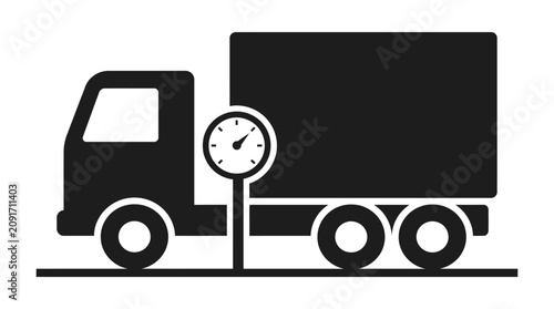 Truck weighing scale silhouette icon, black flat delivery logistics vector illustration