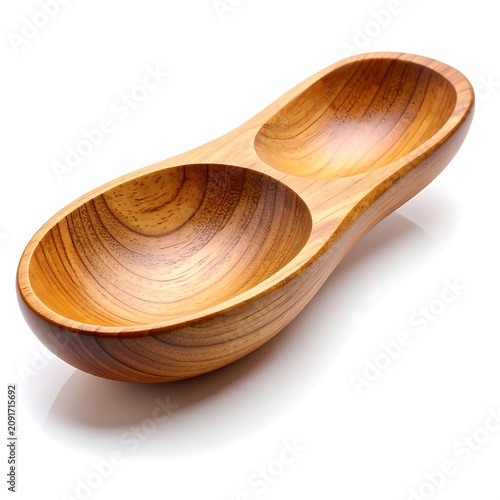 Wooden Double Bowl on White Background