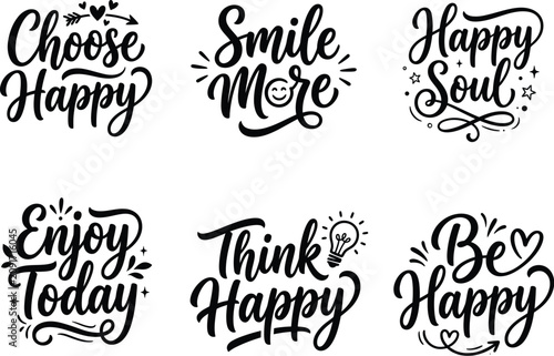 Set of 6 Inspirational Motivational Hand Lettered Quote Designs Typography Vector Set