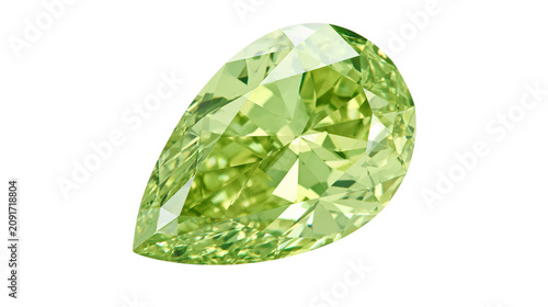 Canvastavla Pear-shaped light green diamond with brilliant facets, isolated on transparent b