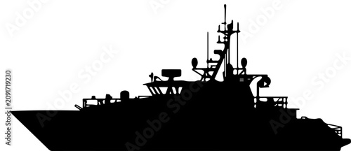 Tableau sur toile Black silhouette of a modern military patrol ship or naval vessel isolated on a
