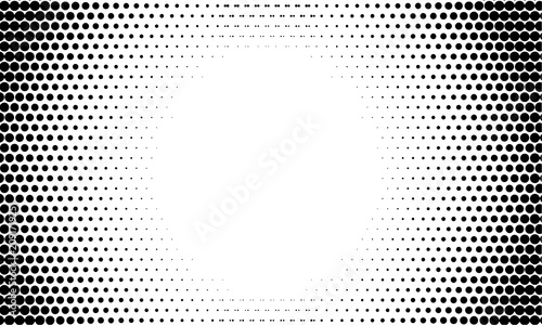 Abstract halftone dotted vignette background with smooth circular fade for modern graphic design. Perfect for comic pop art posters and branding. Clean monochrome vector texture.