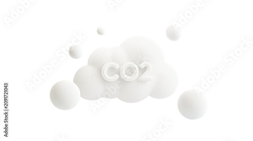 Konstfotografi White textured cloud with CO2 text and spheres, isolated on transparent backgrou