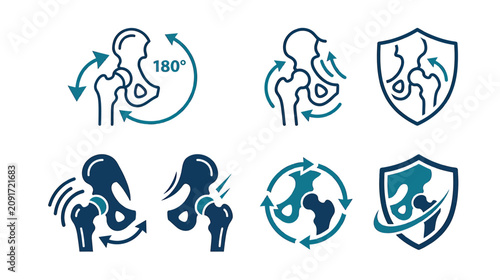 Hip Joint Anatomy Icons Set: Movement, Rotation, Protection, Pain & Health