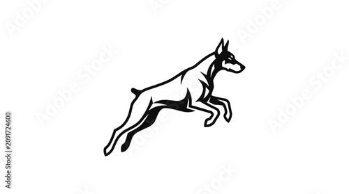 Bild auf Leinwand Muscular jumping Doberman Pinscher silhouette design.