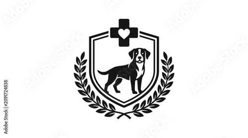 Professional dog service emblem with wreath and medical cross.