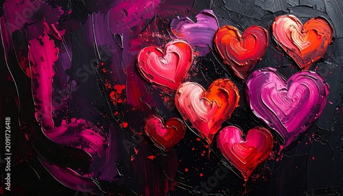 Clustered Hearts Floating Against a Dark Abstract Background