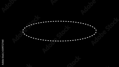 Dotted line flat circle frame animation on black background. Animation of a dotted line flat circle path from left to right point. flat circle frame dotted line animation isolated on black screen.