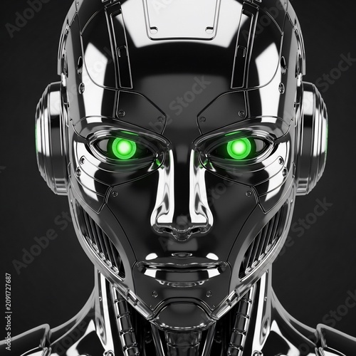 Emerald Gaze of the Chrome Sentinel