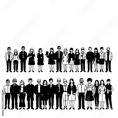 Obraz na płótnie People set with diverse group of 24 individuals in minimalist black‑and‑white li
