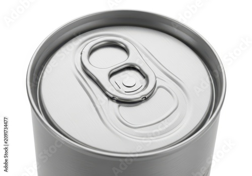 Top View of a Blank Silver Aluminum Soda Can with Pull Tab Isolated on White Background for Mockup and Design