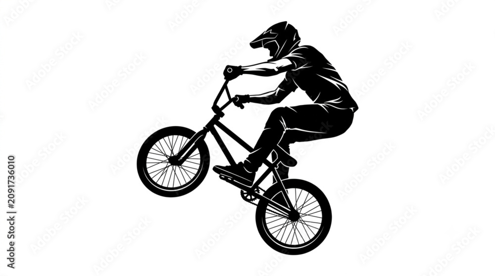 Obraz premium BMX Rider Performing Stunt Silhouette on White Background