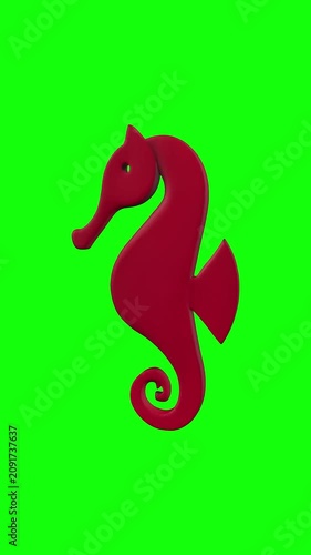 dark brown seahorse animated on green screen background, vertical video.