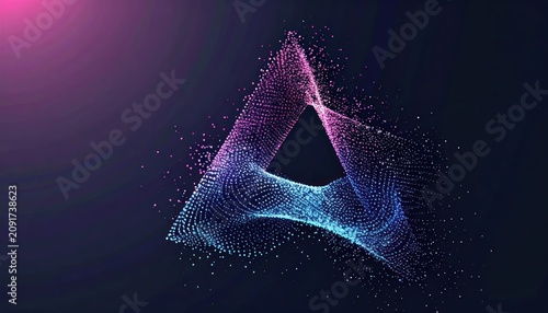 Abstract triangle particle logo on dark background.