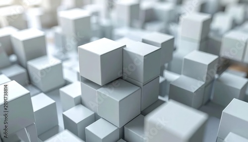 Abstract pattern of white rectangular 3D blocks.