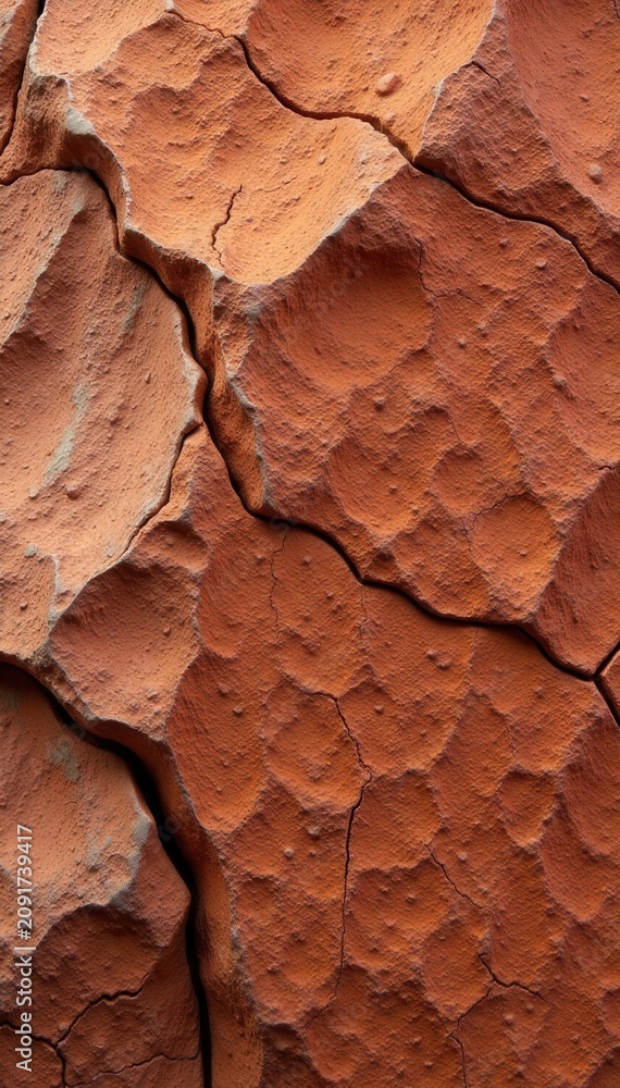 Fototapeta premium Intricate network of erosion patterns on weathered red rock surface, geology, natural patterns