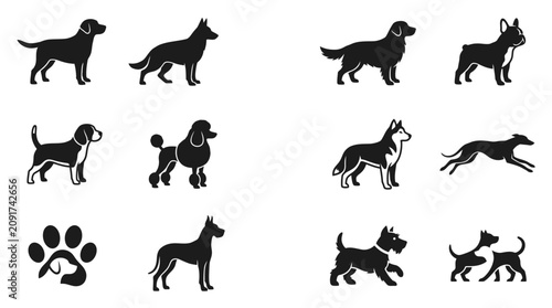 Konstfotografi Various dog breed silhouettes for graphic design.