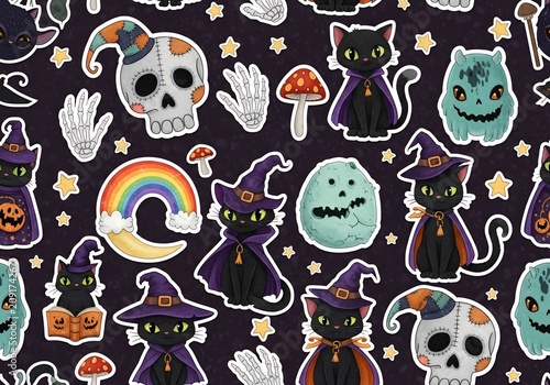Whimsical Halloween Mischief: Spooky Stars and Enchanting Felines