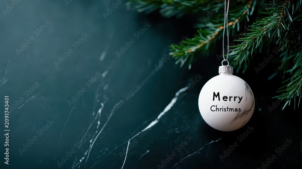 Fototapeta premium A white Christmas ornament labeled 