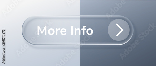 Glass info more with button ui download and box liquid 3d. Circle rectangle text with effect glass shape and badge icon element. White ux glass with transparent vector button and info light ui.