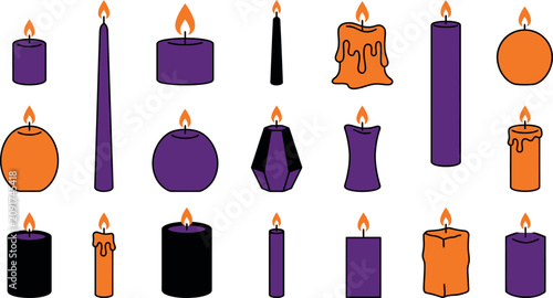 Halloween day candles and jack o' lanterns collection spooky decorative elements