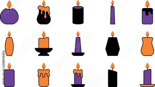 Halloween day candle collection spooky vector icons for autumn celebrations