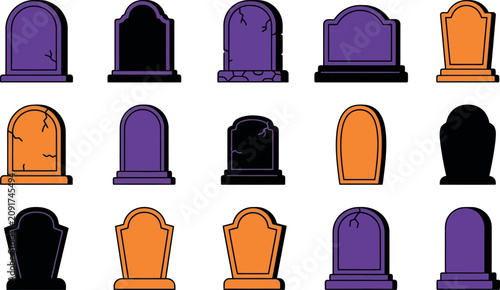 Halloween day tombstones collection vector graphics for spooky designs and decorations