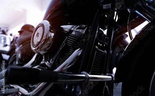 Foto Selective focus on a motorcycle engine