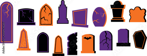 Halloween day tombstones collection spooky vector gravestones for holiday decorations