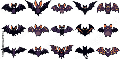 Halloween day bat collection diverse cartoon bat characters for spooky designs