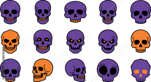 Halloween day skull collection diverse cartoon skulls for spooky designs